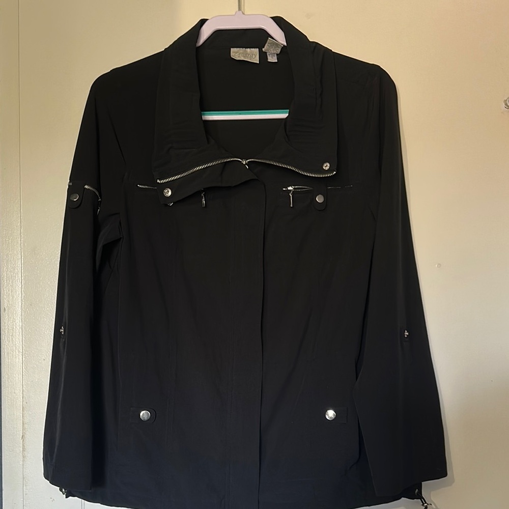 Black Utility Jacket with Collared Neckline and Long Sleeves